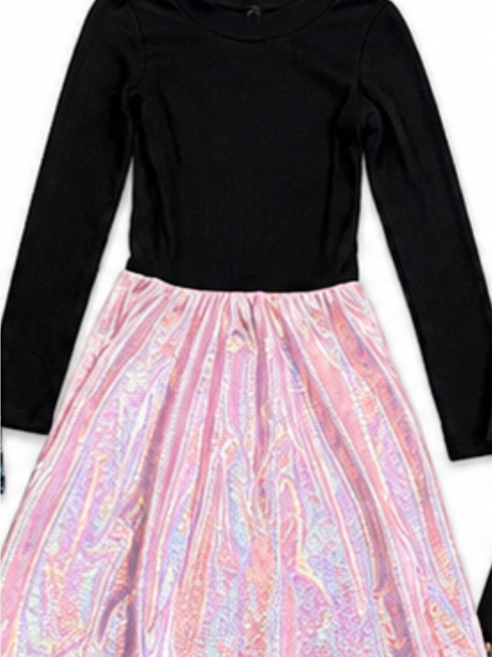 Girls Black Top with Pink Iridescent Skirt - Shimmering Party Skirt Set